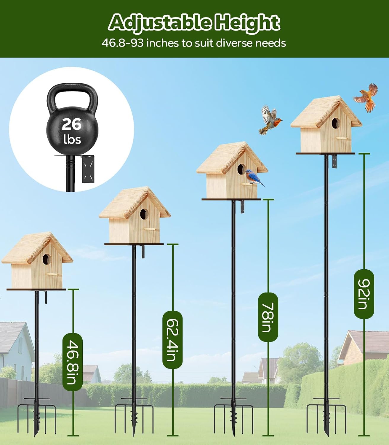 Detalle 2 de MoKo Outdoor Shepherd's Hooks Bird Feeder Pole, Adjustable 9-Prong Base