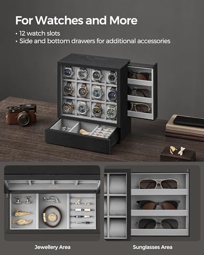 Thumbnail 2 de SONGMICS 12-Slot Wooden Watch Box JOW014B01 (Ebony Black)