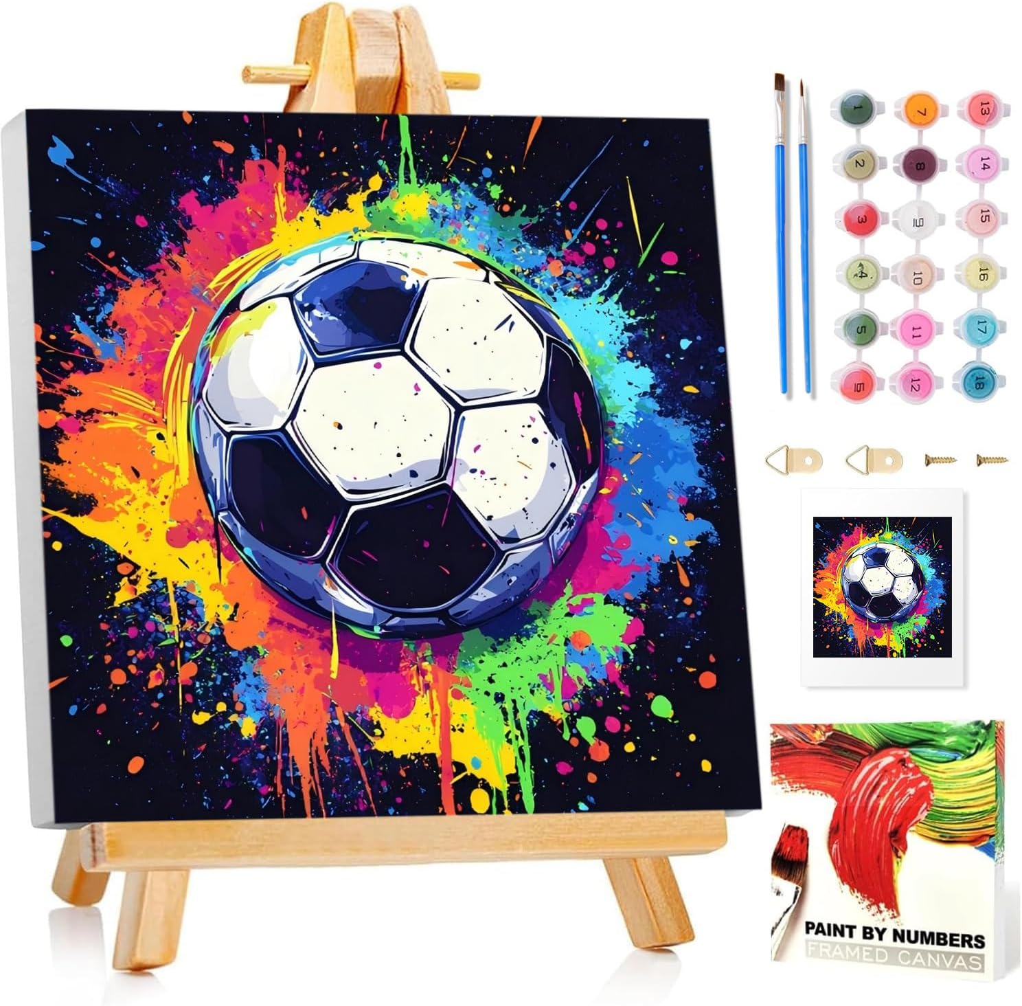 Detalle de Fußball Malen nach Zahlen mit Rahmen 20x20cm