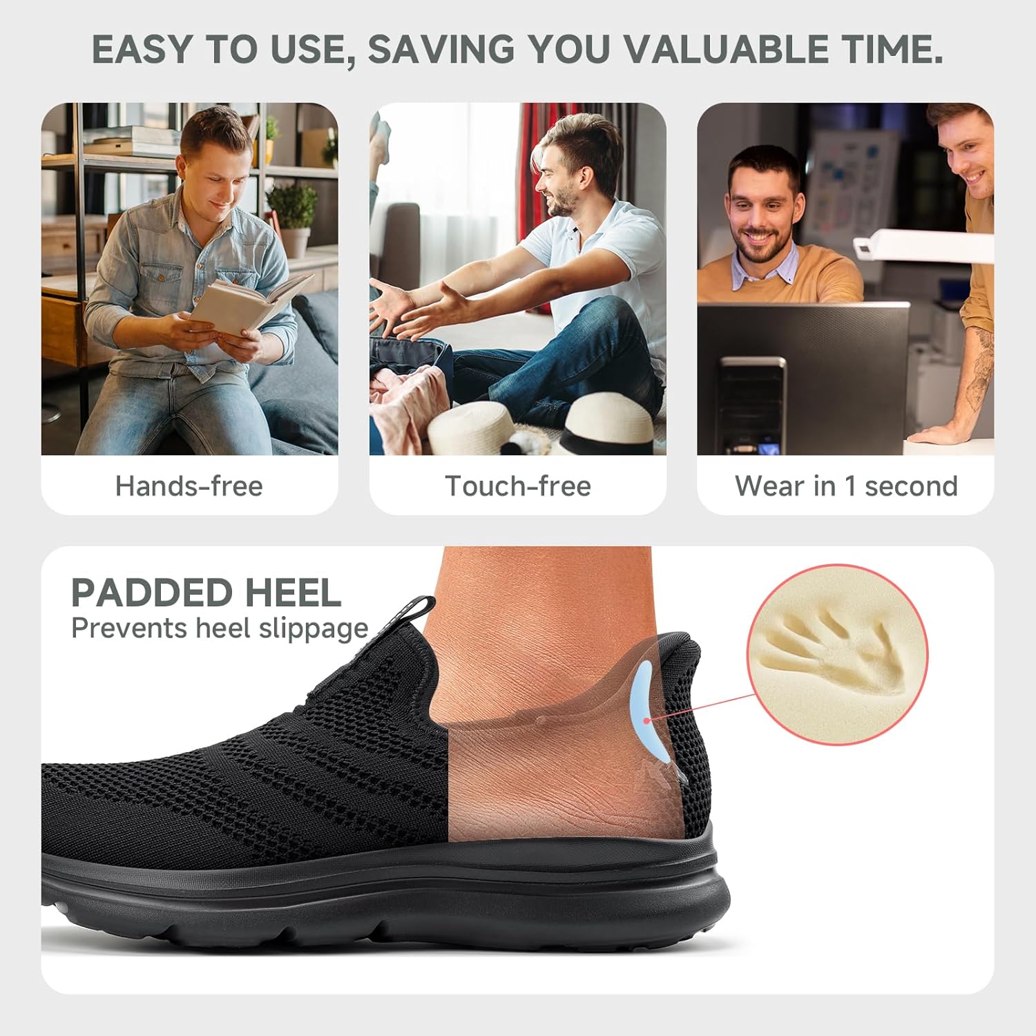 Detalle de ODCKOI Baskets Slip-on Homme Respirantes – Légères et Confortables pour Ville et Randonnée