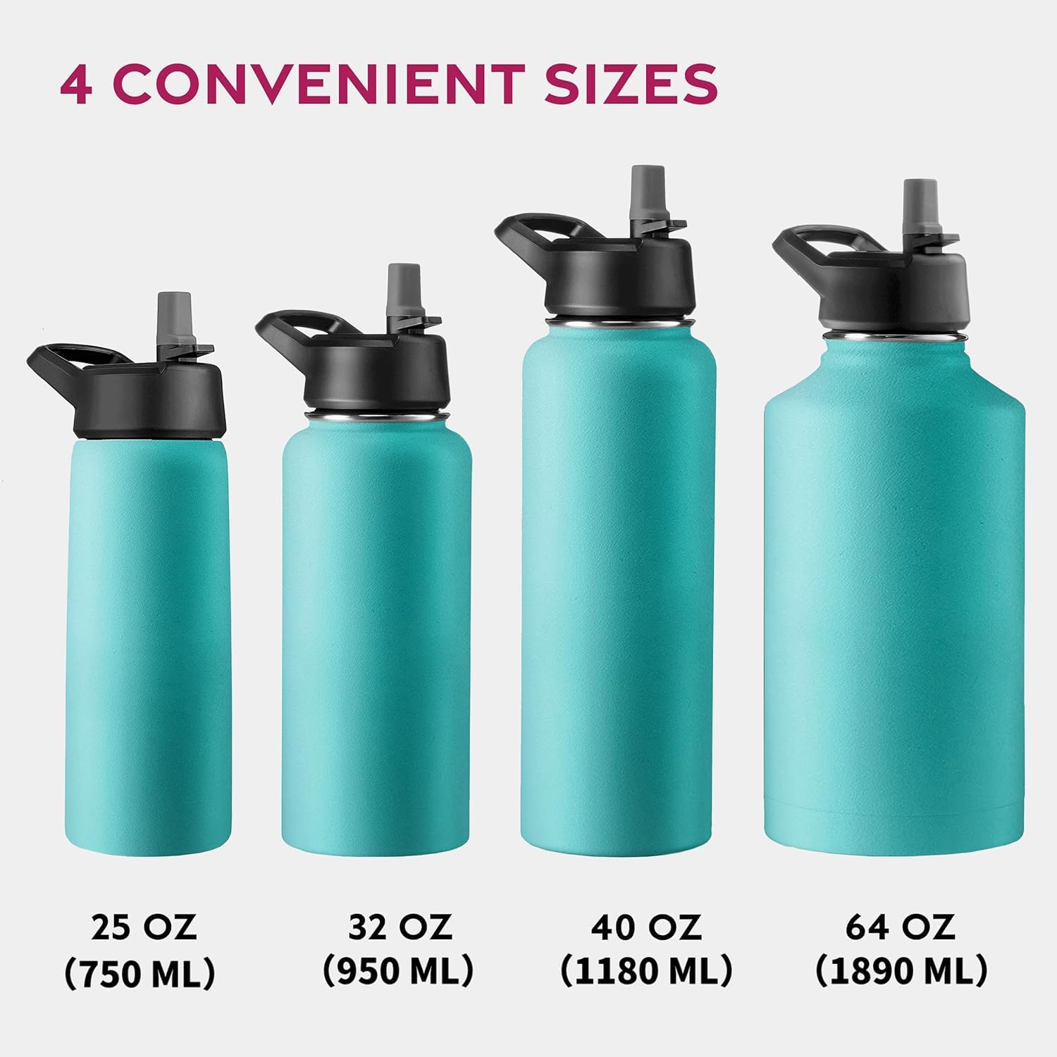 Thumbnail 3 de GARUET Triple-Walled Insulated Stainless Steel Water Bottle with Straw, 1888ml (Cheery Turquoise)