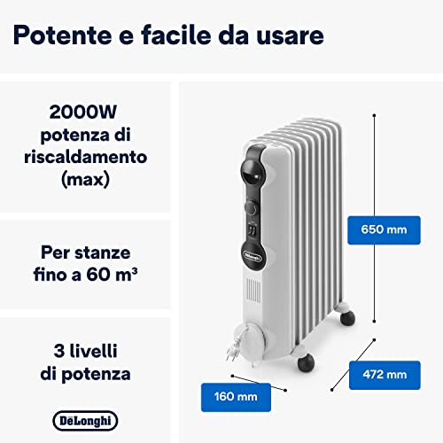 Detalle de De'Longhi TRRS0920 Radiatore ad Olio Elettrico 9 Elementi – Calore prolungato e gestione semplice