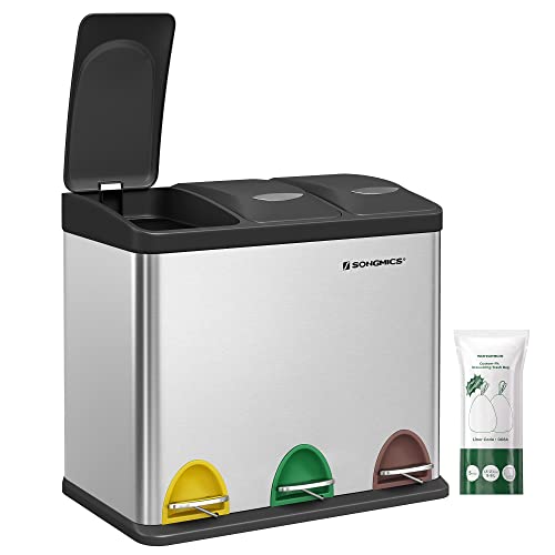 Imagen de SONGMICS Cubo de Basura de Cocina 3 x 8 L LTB24L: clasifica residuos con estilo en cocinas pequeñas en OfertitasTOP