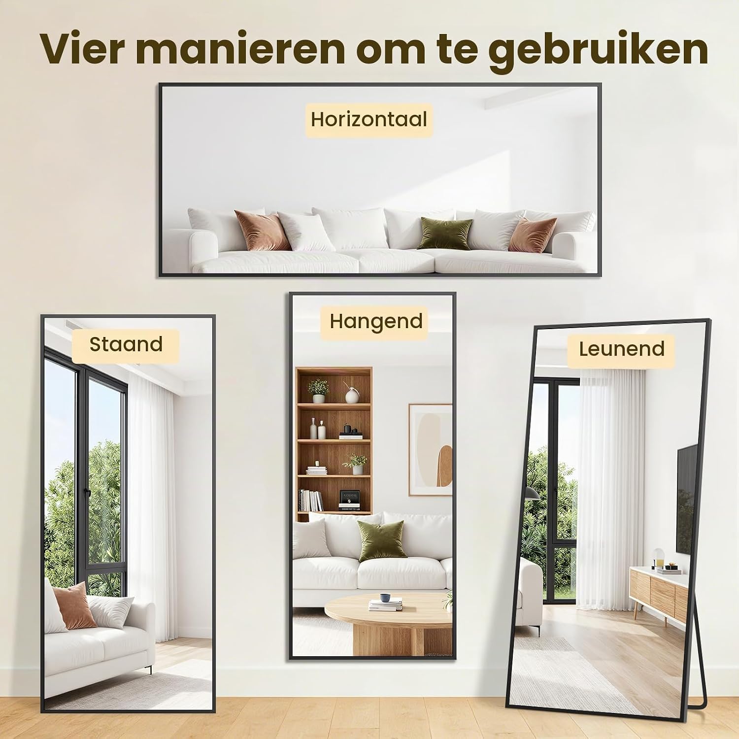 Detalle 2 de XRAMFY passpiegel 192 x 85 cm met zwart aluminium frame