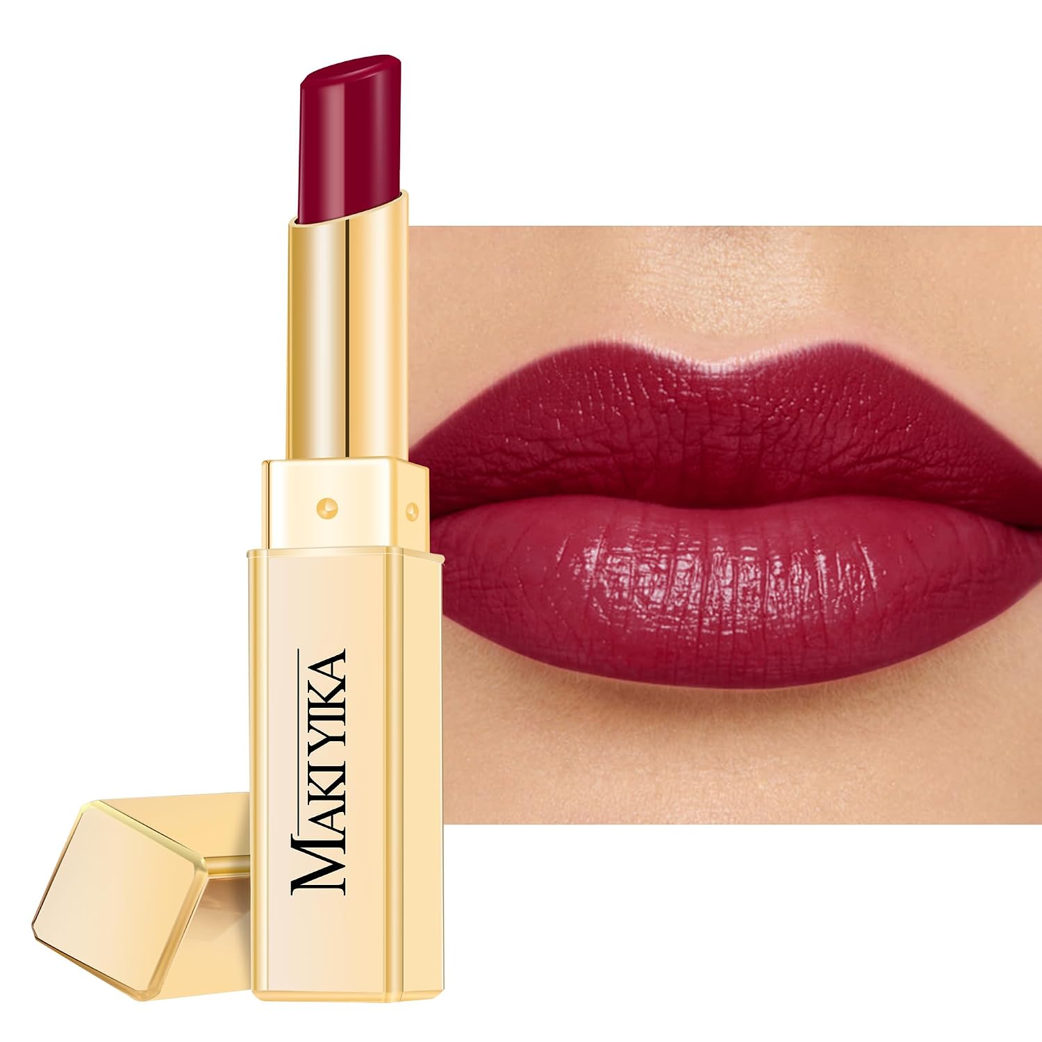 Detalle de MAKI YIKA Moisture Dark Berry Lipstick (MA049) Hydrating Glossy Lip Color for Dry Lips