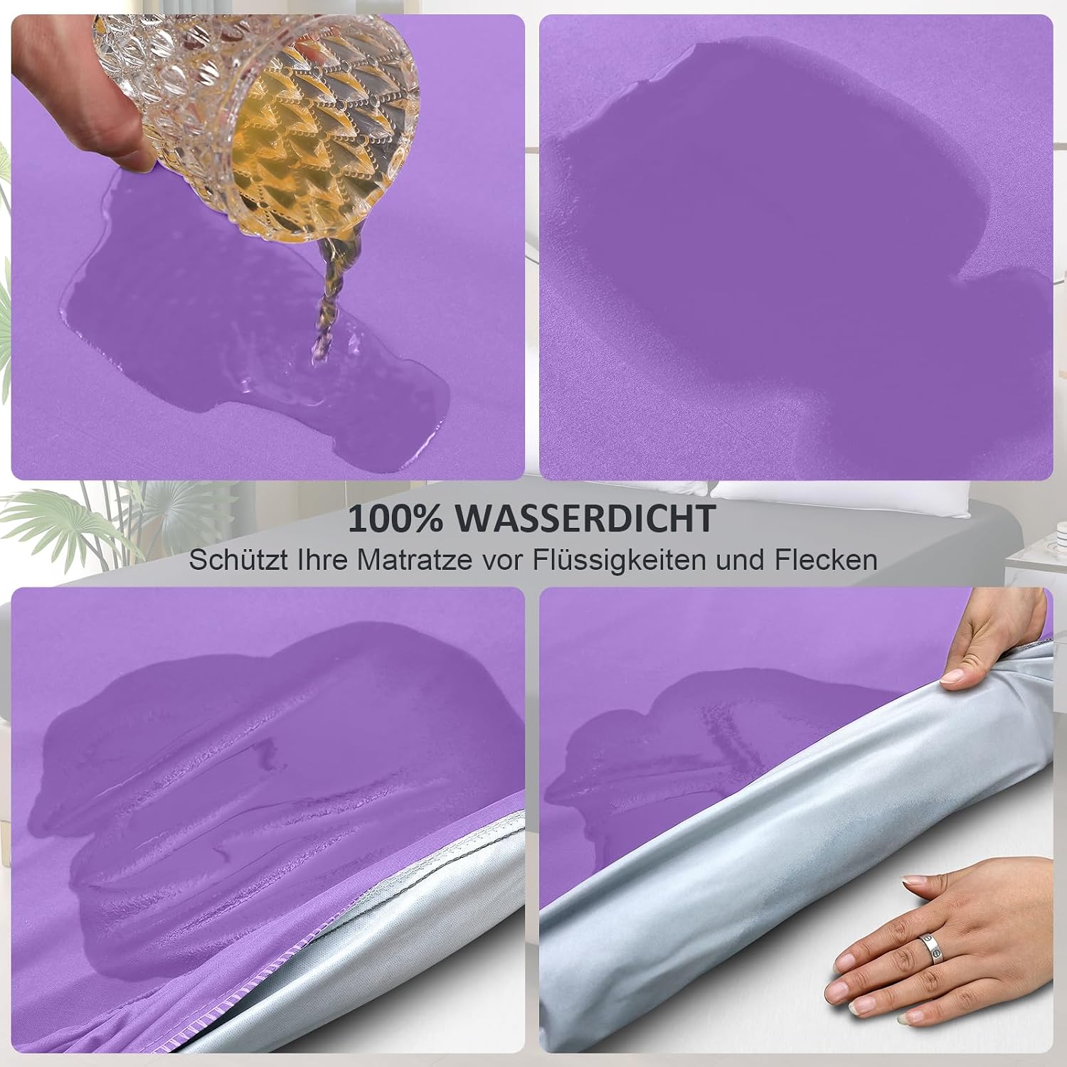 Detalle 2 de ohano wasserdichter Matratzenschoner als Spannbettlaken 120 x 200 cm (violett)