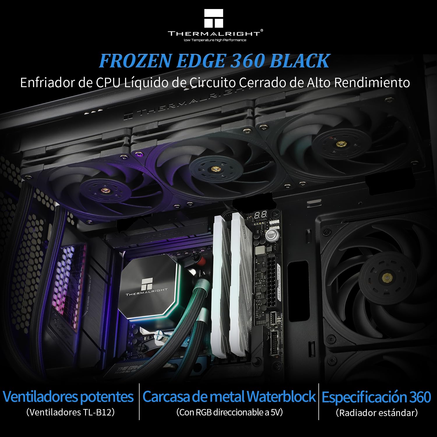 Detalle 2 de TR Frozen Edge 360 Black refrigeratore d’acqua liquido per CPU con ventola PWM da 120 mm (fila fredda 360)