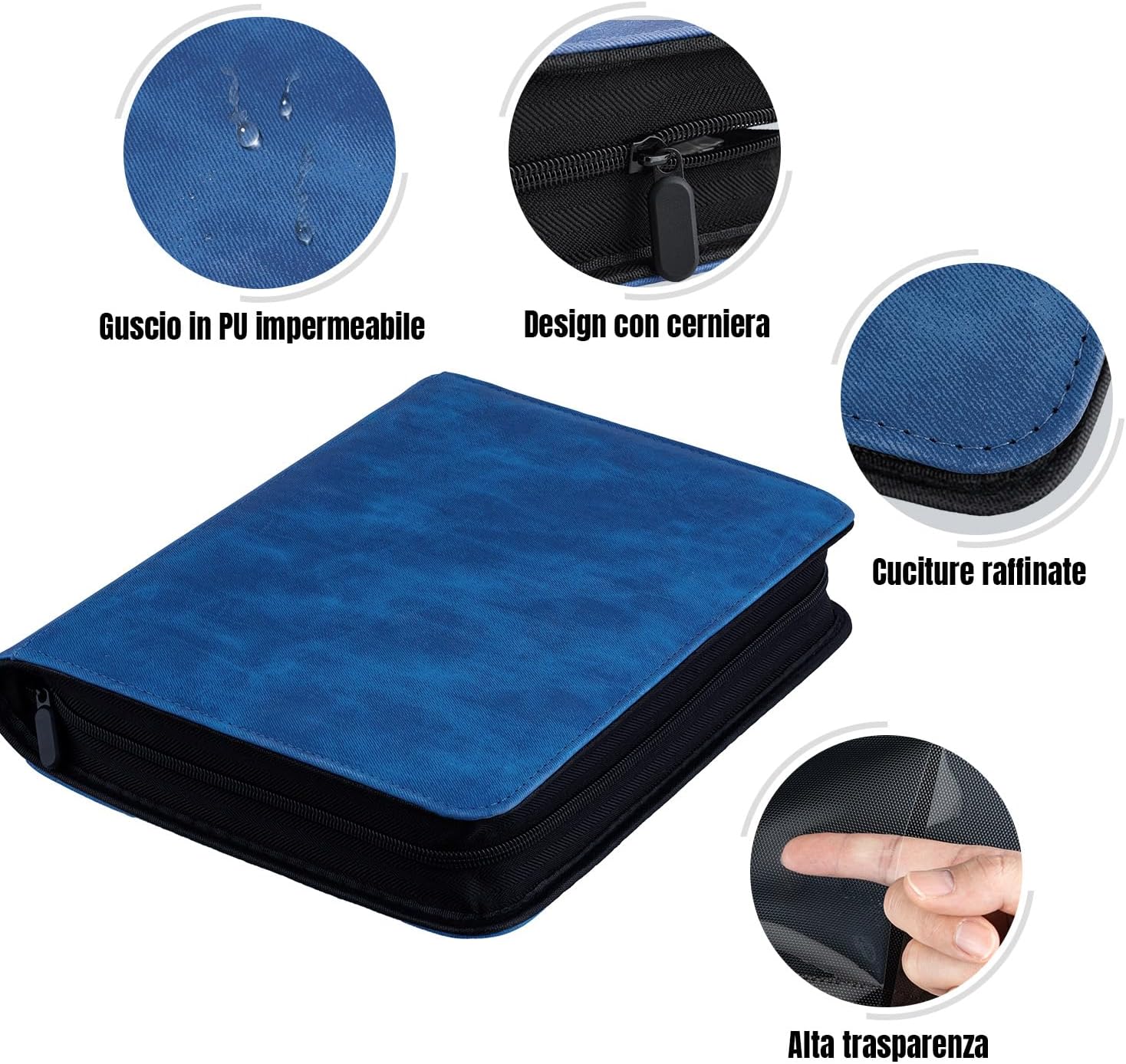 Thumbnail 1 de Tolesum Toploader Album carte collezionabili 112 slot, 4 tasche/pagina, 10 Toploader inclusi – custodia in PU blu