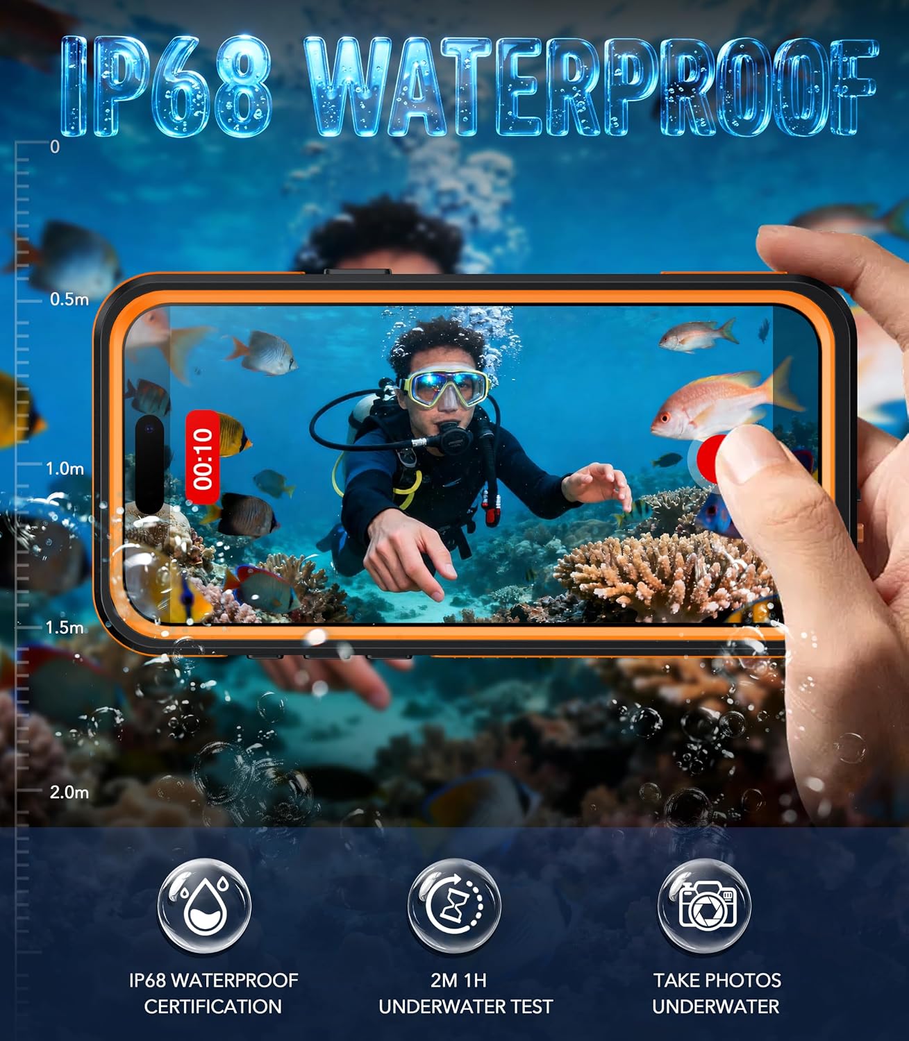 Detalle de Oterkin V-iPhone 17 Pro Max-Orange Waterproof Case, IP68, MagSafe