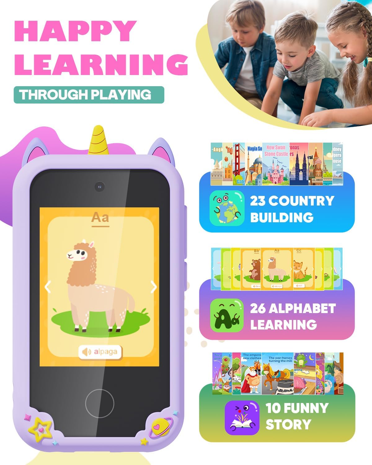 Thumbnail 6 de Kids Phone Toys 2.8" dual-camera touchscreen learning toy (8GB SD card) – purple