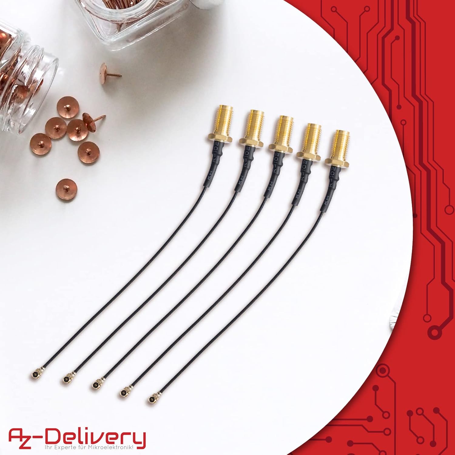 Thumbnail 4 de Lot de 5 câbles coaxiaux AZDelivery IPEX vers SMA (pigtail) — 10 cm