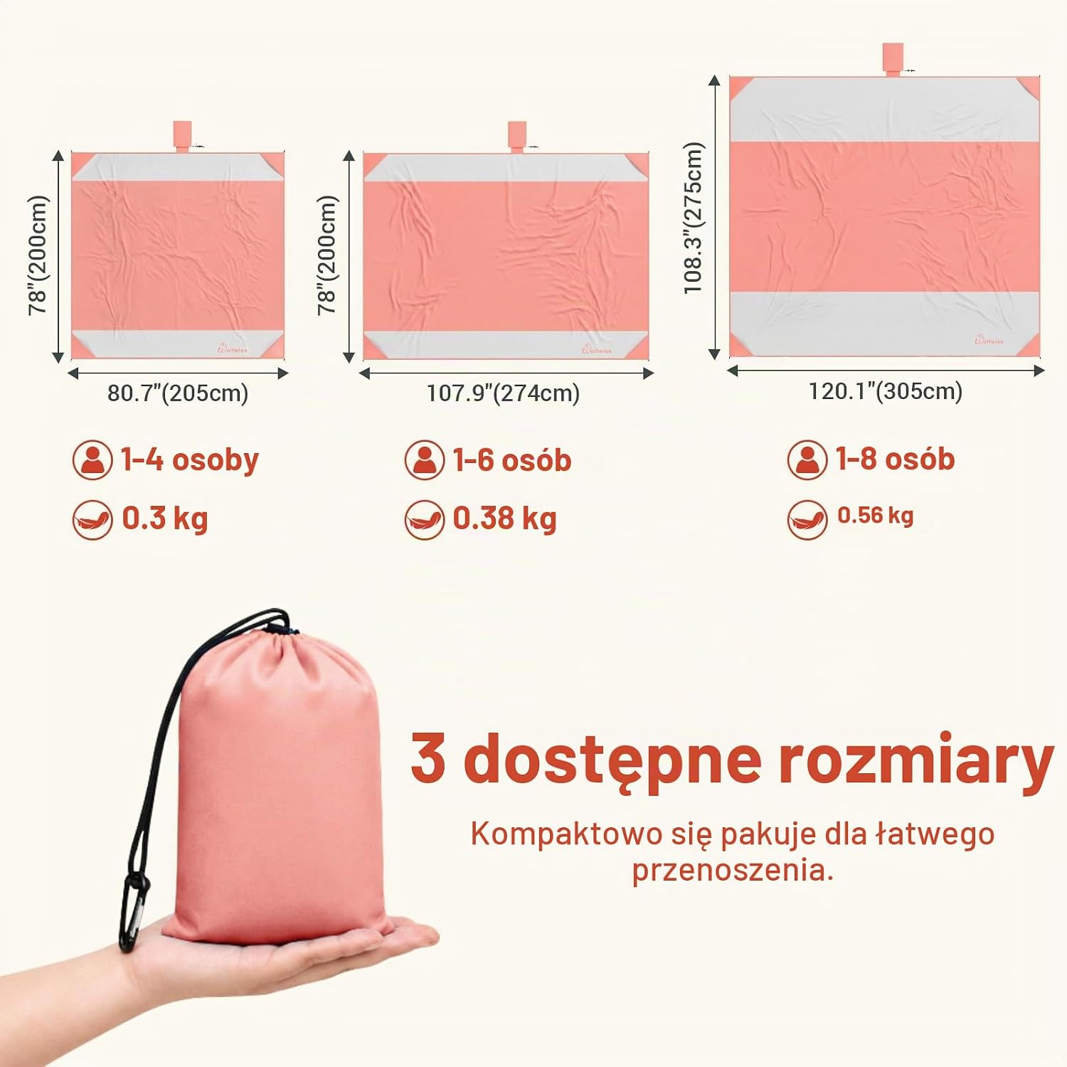 Detalle de Wolfwise 25213 – koc plażowy 275 × 305 cm, wodoodporny i antypiaszczysty