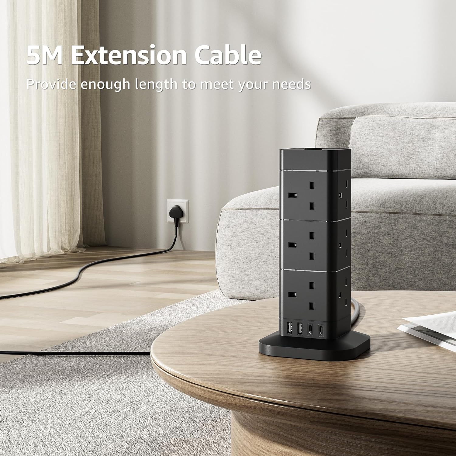 Thumbnail 1 de Hotimy 5M Tower Extension Lead with USB Slots