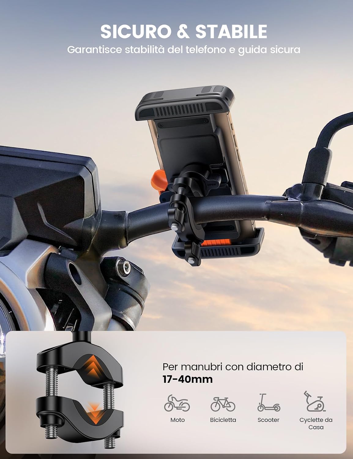 Thumbnail 2 de Lamicall supporto telefono per bicicletta con silicone e rotazione 360° (1S, bloccaggio one-click) per smartphone 6–7