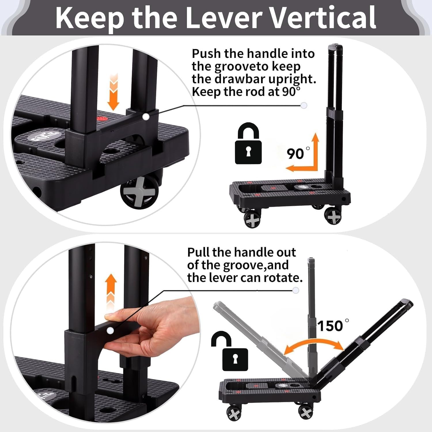 Detalle 2 de GtIiFmTe GtIiFmTe-001 Foldable Hand Truck, 4 Swivel Wheels, 3 Bungee Cords