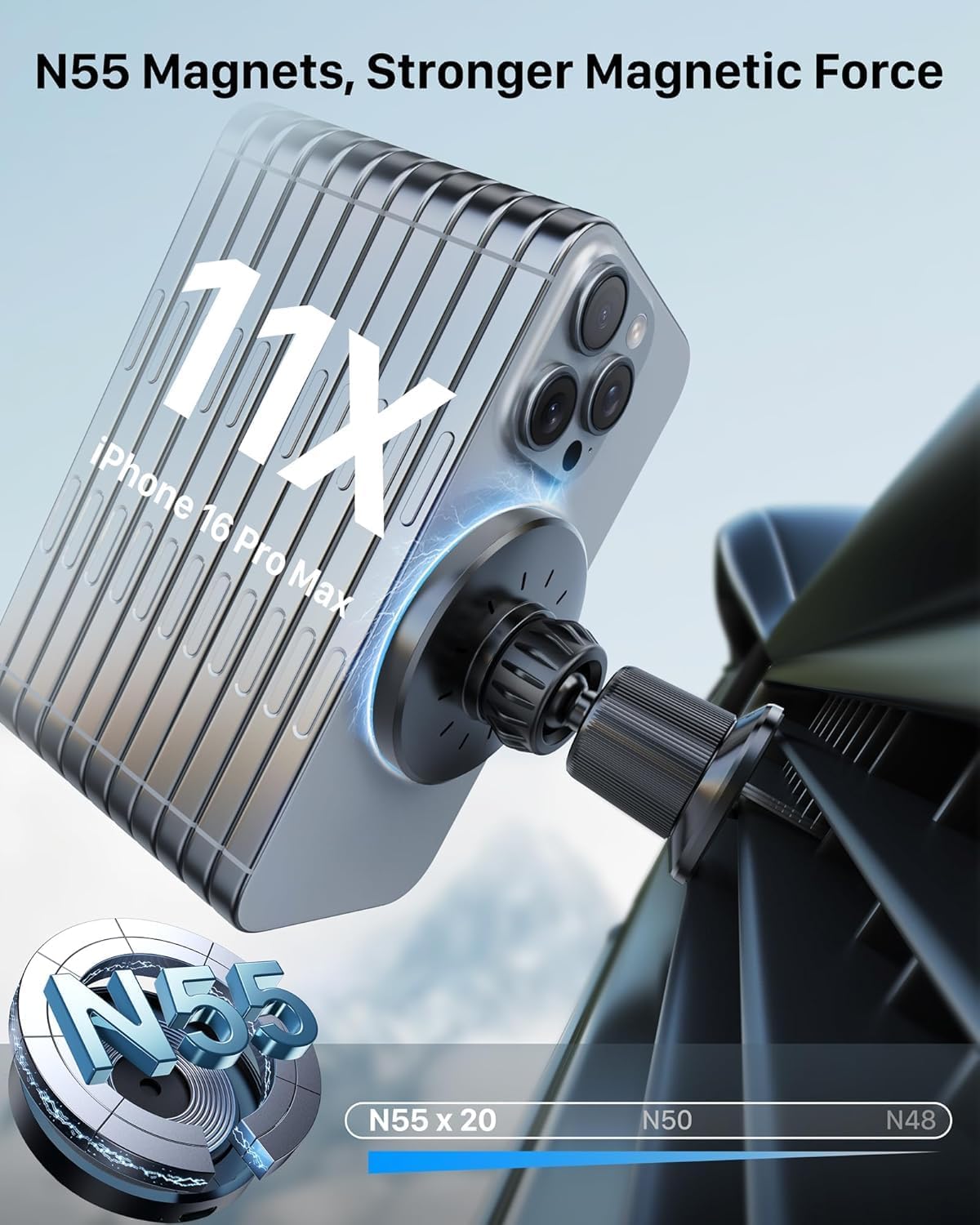 Detalle 2 de YOSH MagSafe Car Charger Mount for iPhone on Air Vent with 36W Adapter and Wireless Magnetic Fast Charging