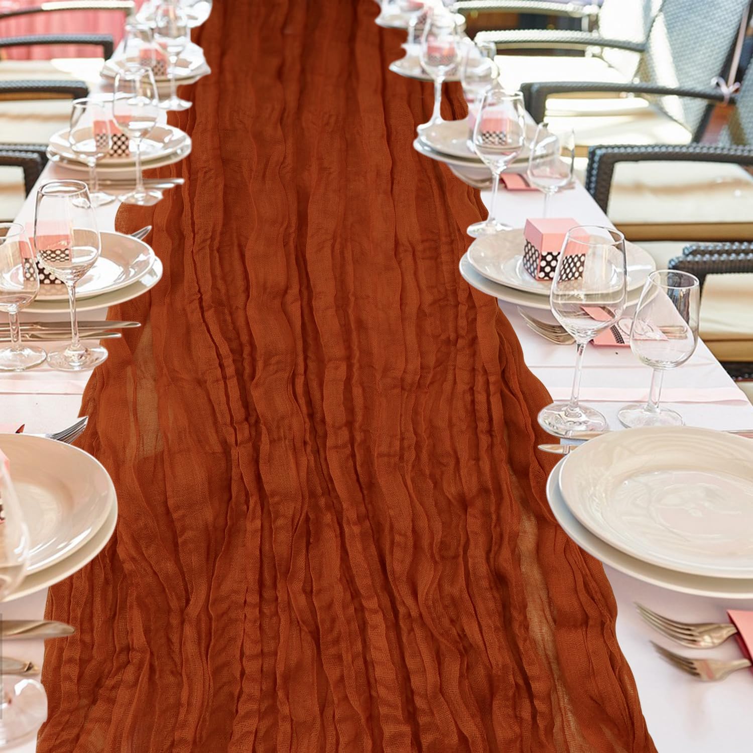 Detalle de 12 Pack Cheesecloth Table Runner, Boho Terracotta 35" x 118" - Premium Polyester Set