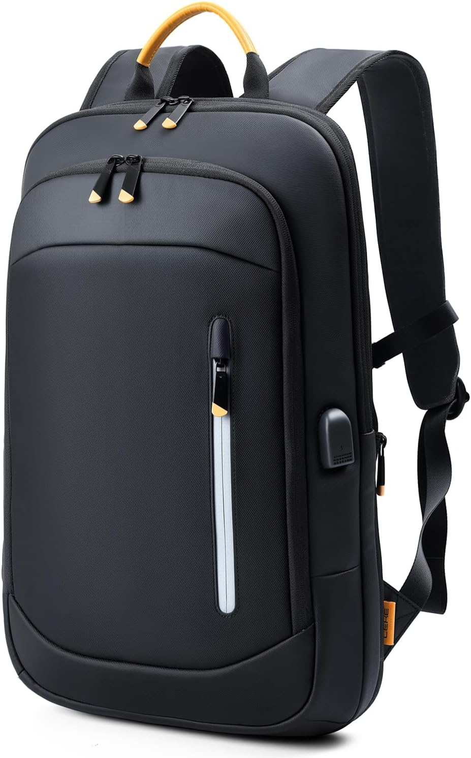 Detalle de Lekespring laptop backpack for men (15.6 inch) with USB charging port, expandable water-resistant rucksack – black