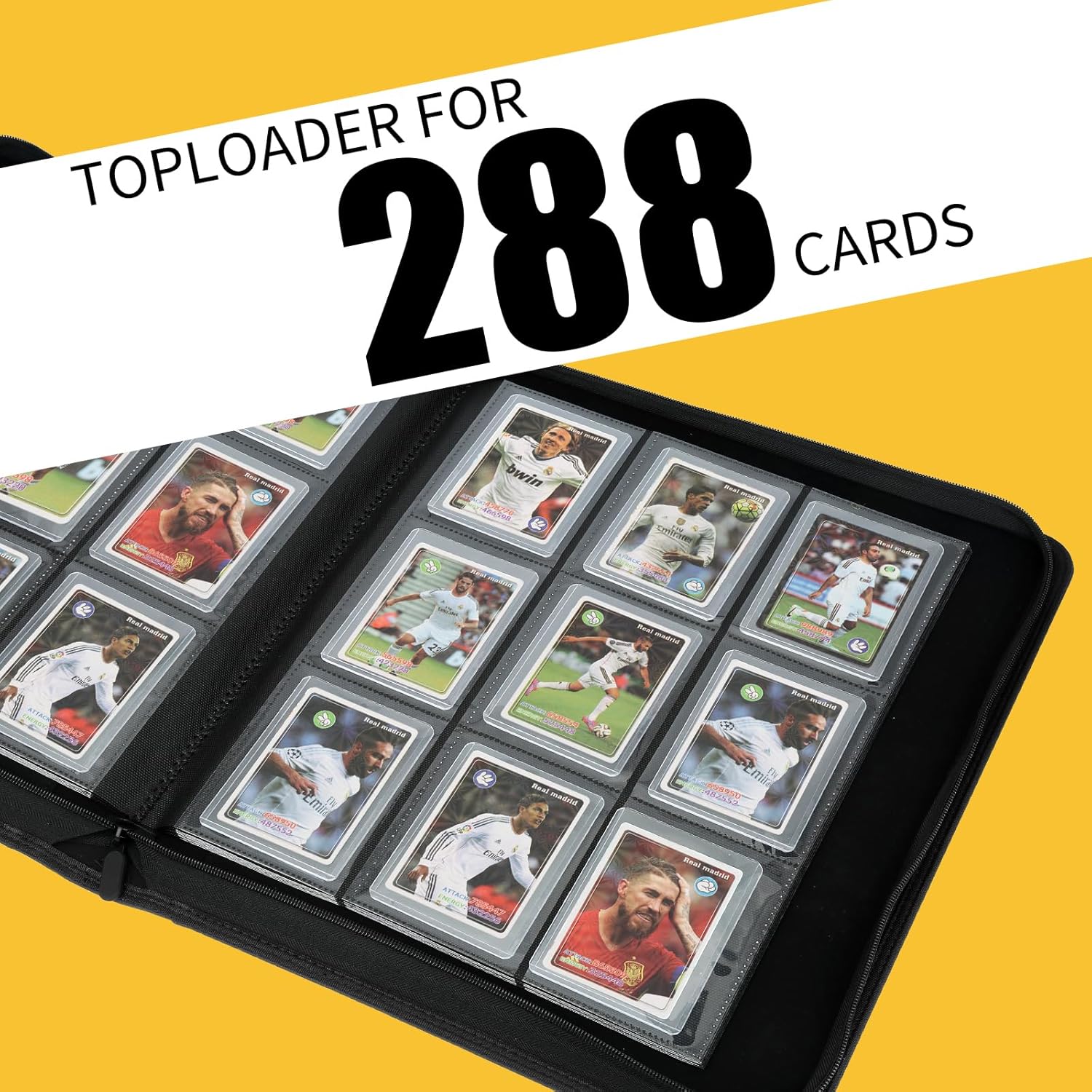 Thumbnail 4 de Toploader Binder with 9-Pocket Pages, 288 Card Capacity, 3x4 Rigid Card Holders in PU Leather (Black)