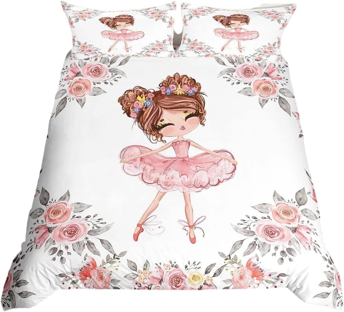 Detalle de Homewish Girls Ballet Bedding Set – King Size (3-Piece) with Dainty Ballet Dancer Print