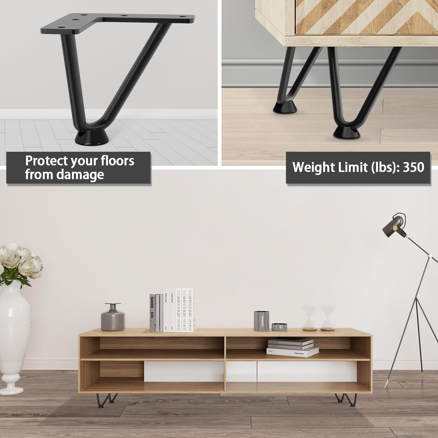 Thumbnail 6 de Signstek 16 inch black metal table legs (40cm) — modern DIY trapezoidal furniture legs