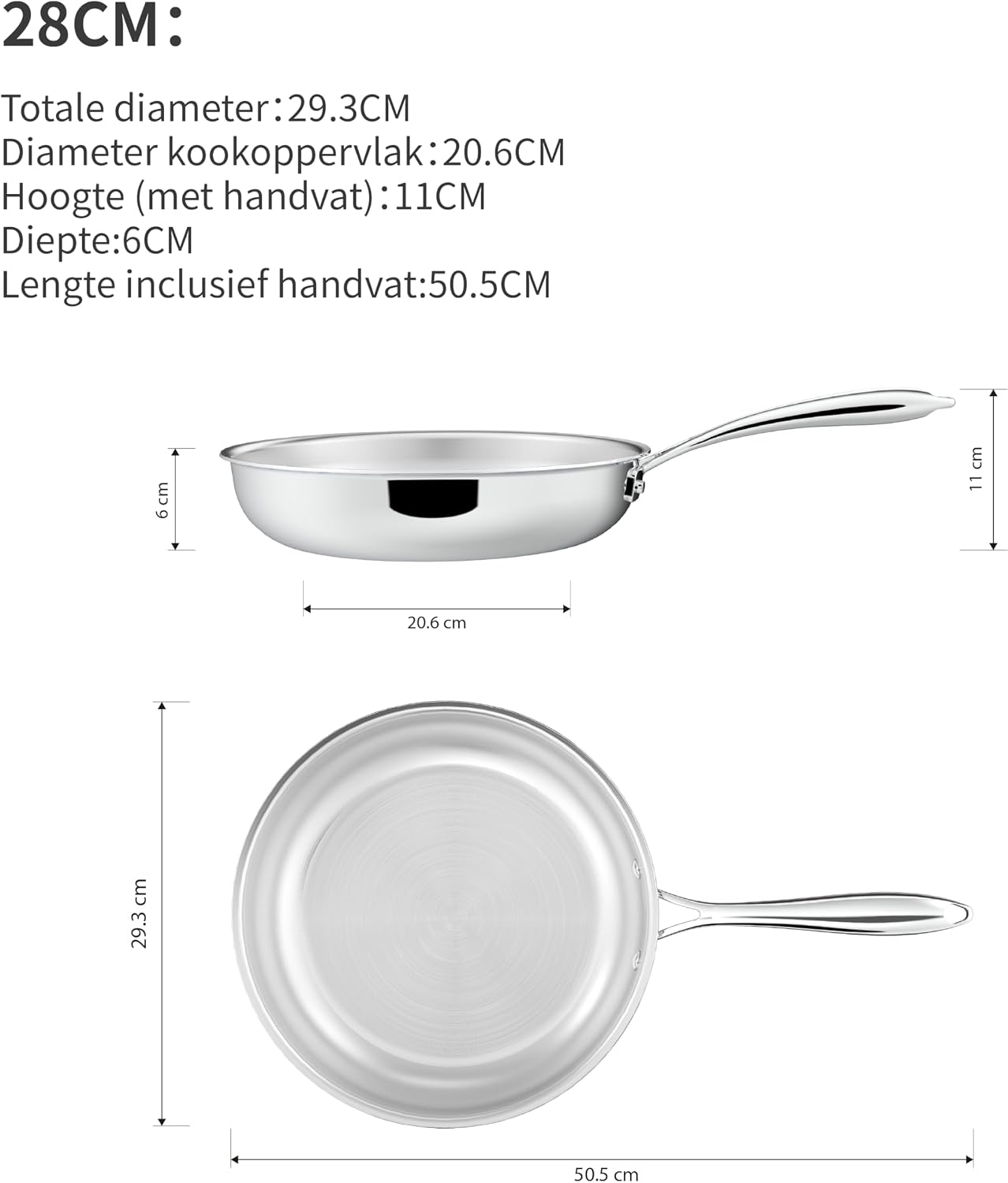 Detalle de SANFELA S01020000DE 5-laagse koekenpannenset 24 en 28 cm van roestvrij staal