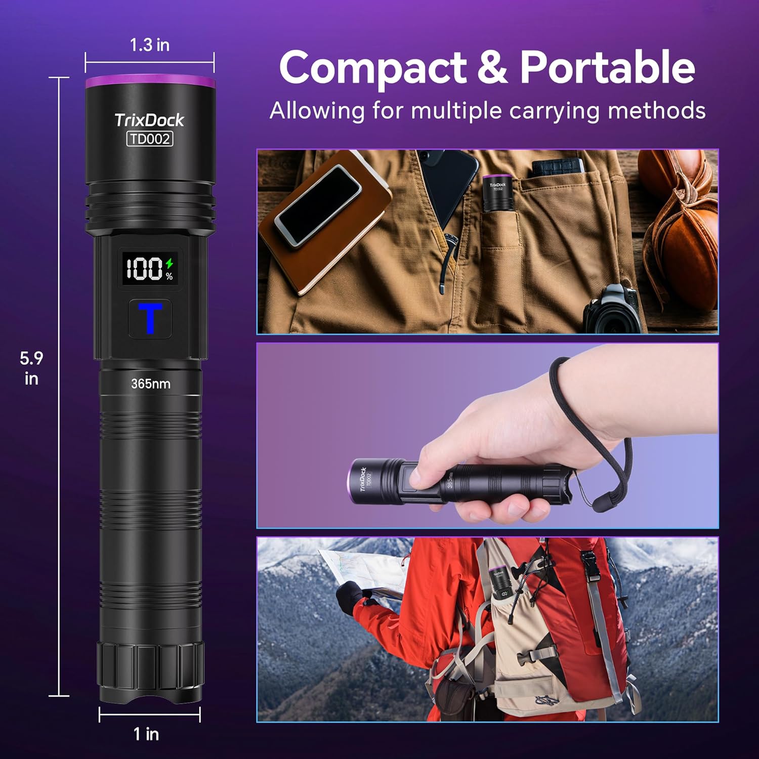 Thumbnail 5 de TrixDock UV Torch 365nm Black Light (Rechargeable) with LCD Display