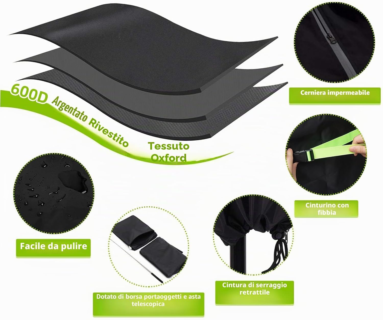 Detalle de GEMITTO copertura protettiva per ombrellone impermeabile con cerniera, diametro 2-4 m