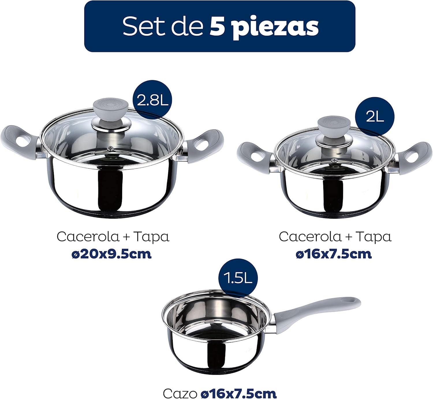 Thumbnail 1 de SAN IGNACIO Alexia 🥘 Batería de Cocina 5 Piezas, Acero Inoxidable