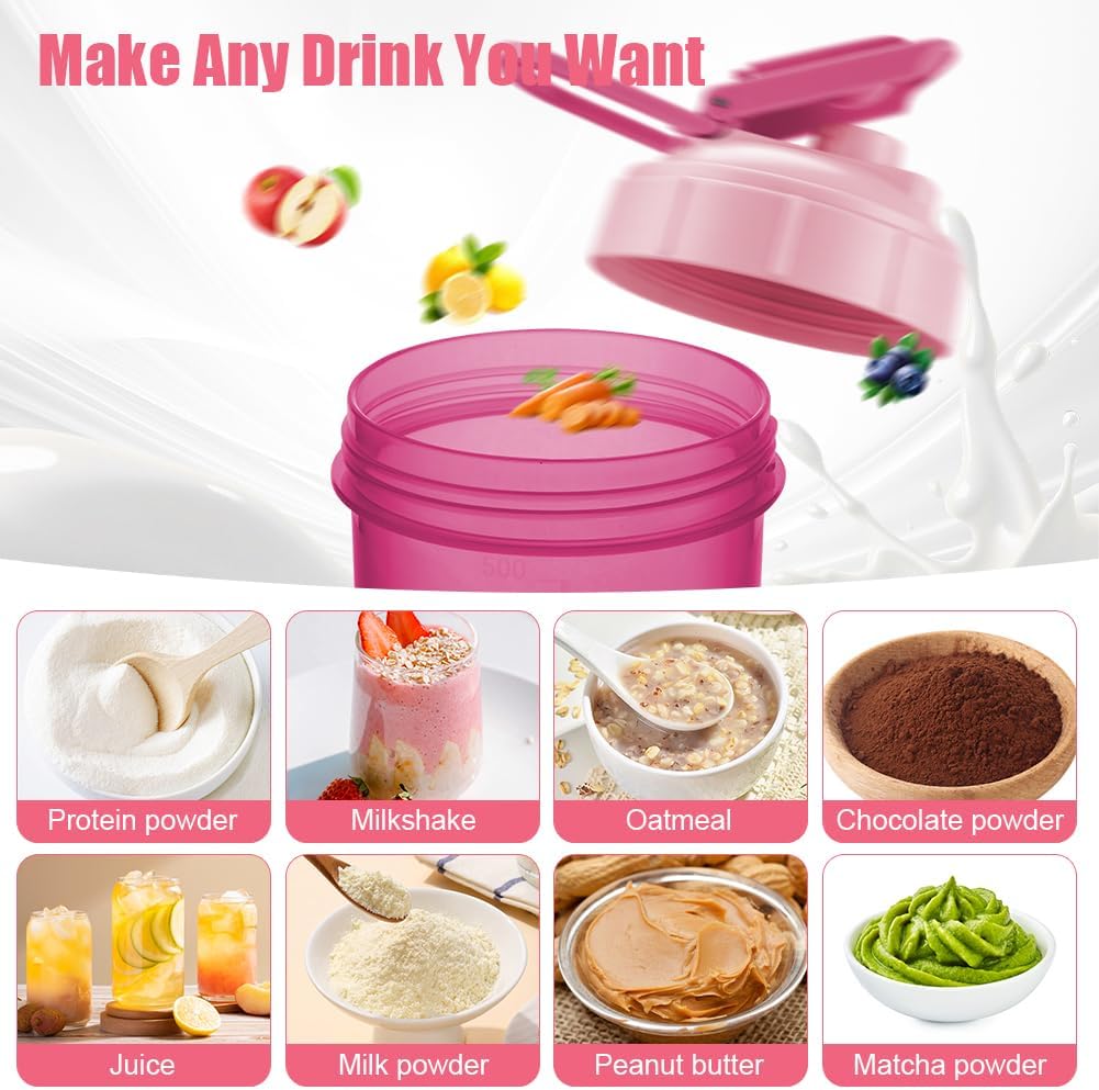Thumbnail 4 de Alaoo Protein Shaker Bottle 500ml, 2-Pack with Metal Mixing Ball – Black & Rose Red