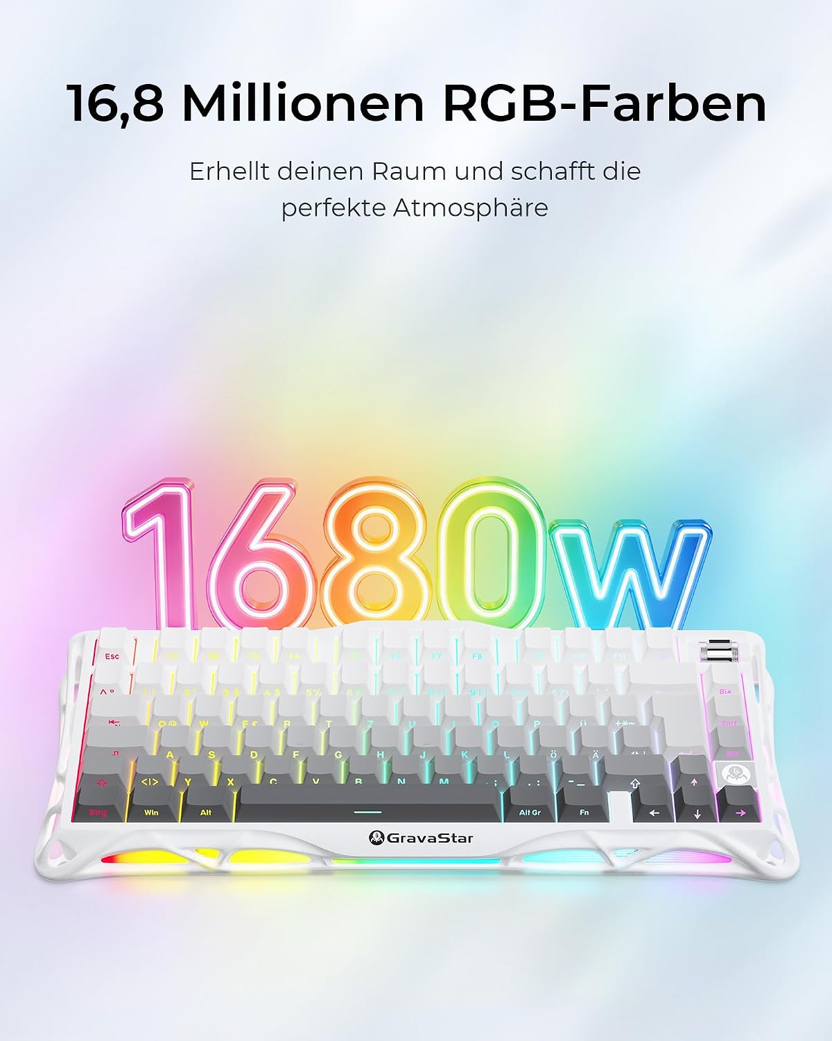 Detalle 2 de GravaStar Mercury K1 75% mechanische Gaming-Tastatur (QWERTZ, DE) – Tri-Mode, Hot-Swap, Magnesium-Exoskelett, RGB-Gradient