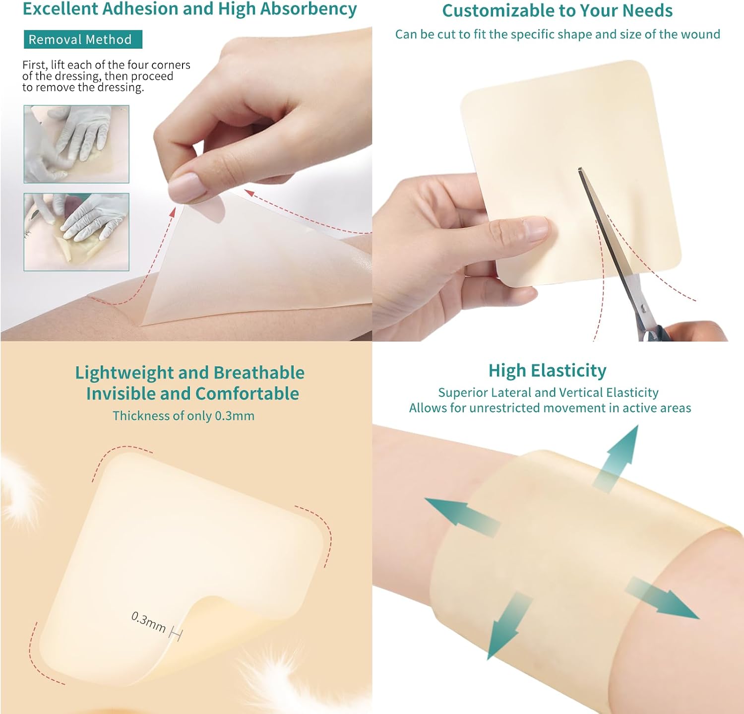 Thumbnail 3 de Dimora Hydrocolloid Wound Dressing, 4" x 4", Thin Waterproof Self-Adhesive Patches