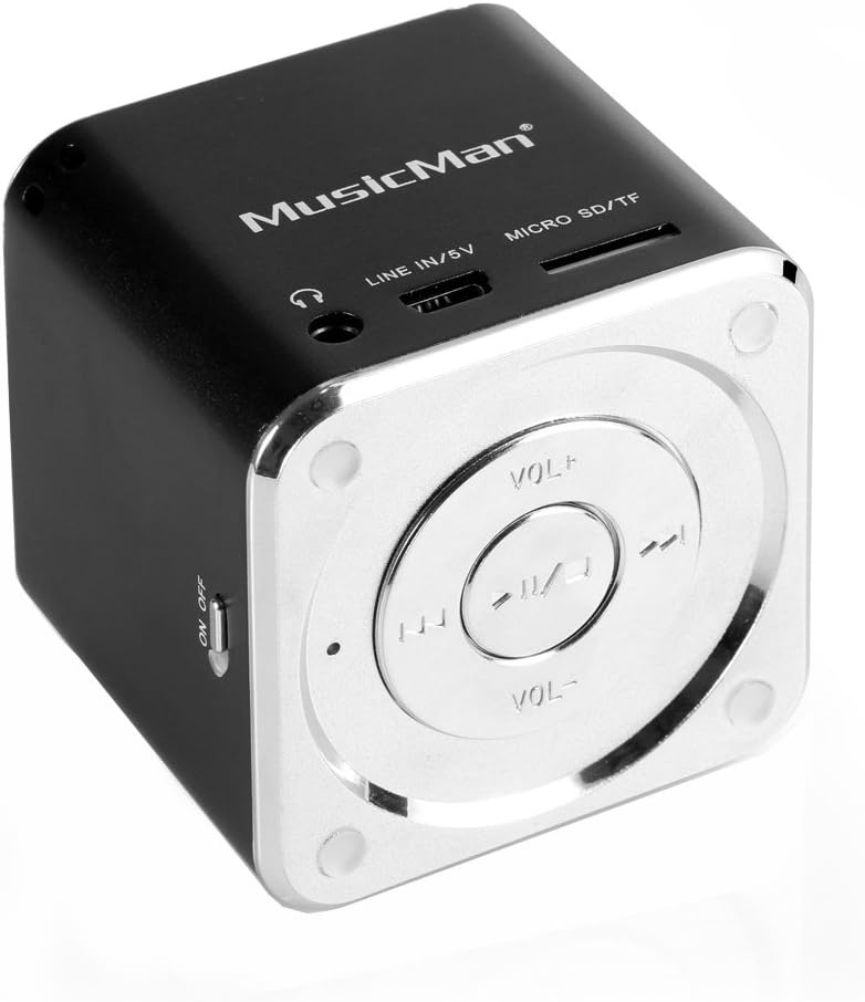 Thumbnail 1 de MusicMan Tragbarer Mini-Lautsprecher Soundstation – MP3-Player mit USB, MicroSD & 3,5-mm-AUX, 600-mAh-Akku (schwarz)