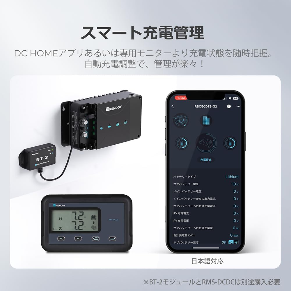Detalle 2 de RENOGY RBC50D1S-G1-JP-FBA 12V 50A DC-DC走行充電器、MPPTソーラー充電対応