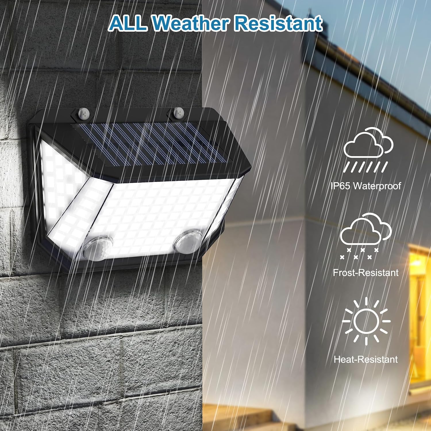 Detalle de AmeriTop Lot de 2 lampes solaires avec détecteur de mouvement et détection jusqu’à 8 m (IP65) — Éclairage extérieur pour porche, patio et garage