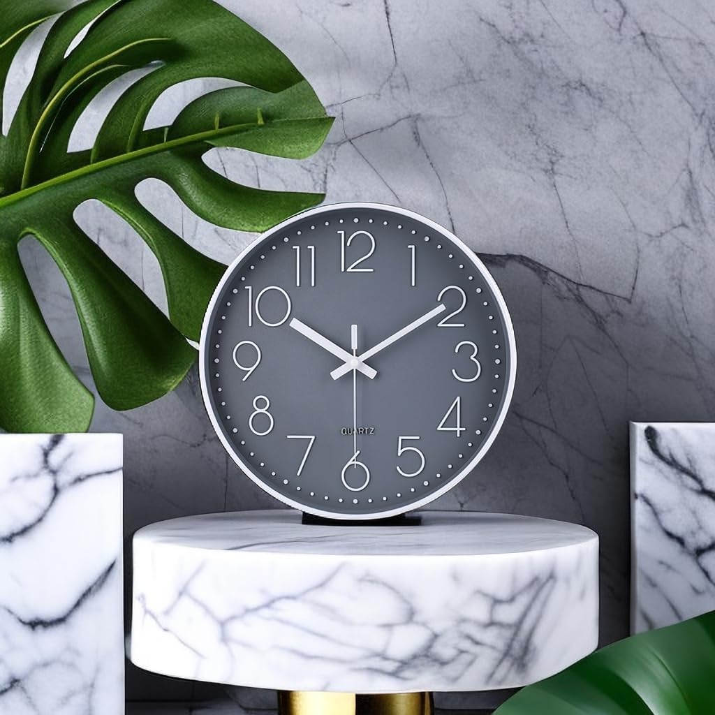 Thumbnail 6 de Jomparis Quality Silent & Non Ticking Quartz Sweep Round Wall Clock, 12 inch Grey
