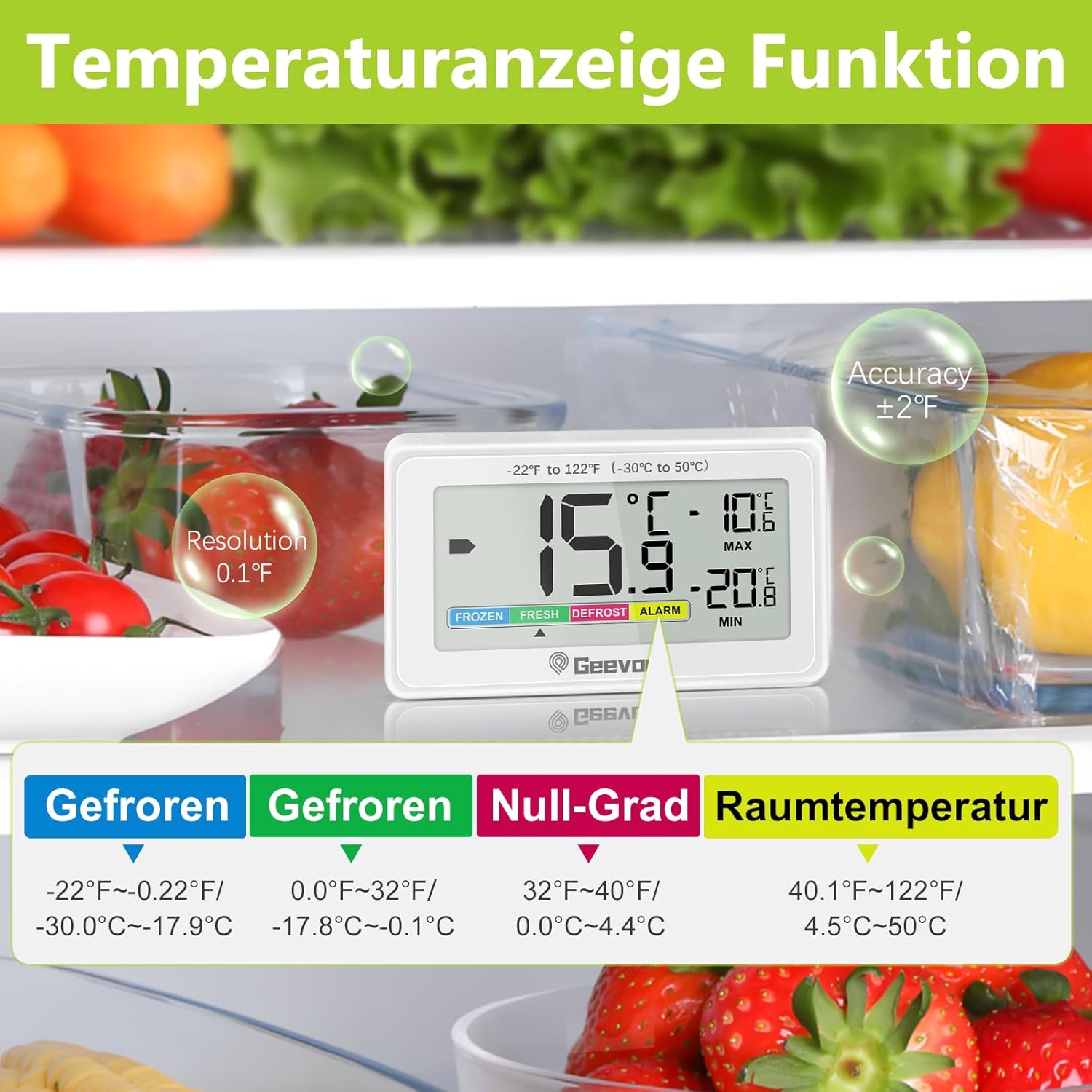 Thumbnail 1 de Geevon Kühlschrankthermometer – Digitales Mini-Display Tauglich für Kühlschrank und Gefrierschrank