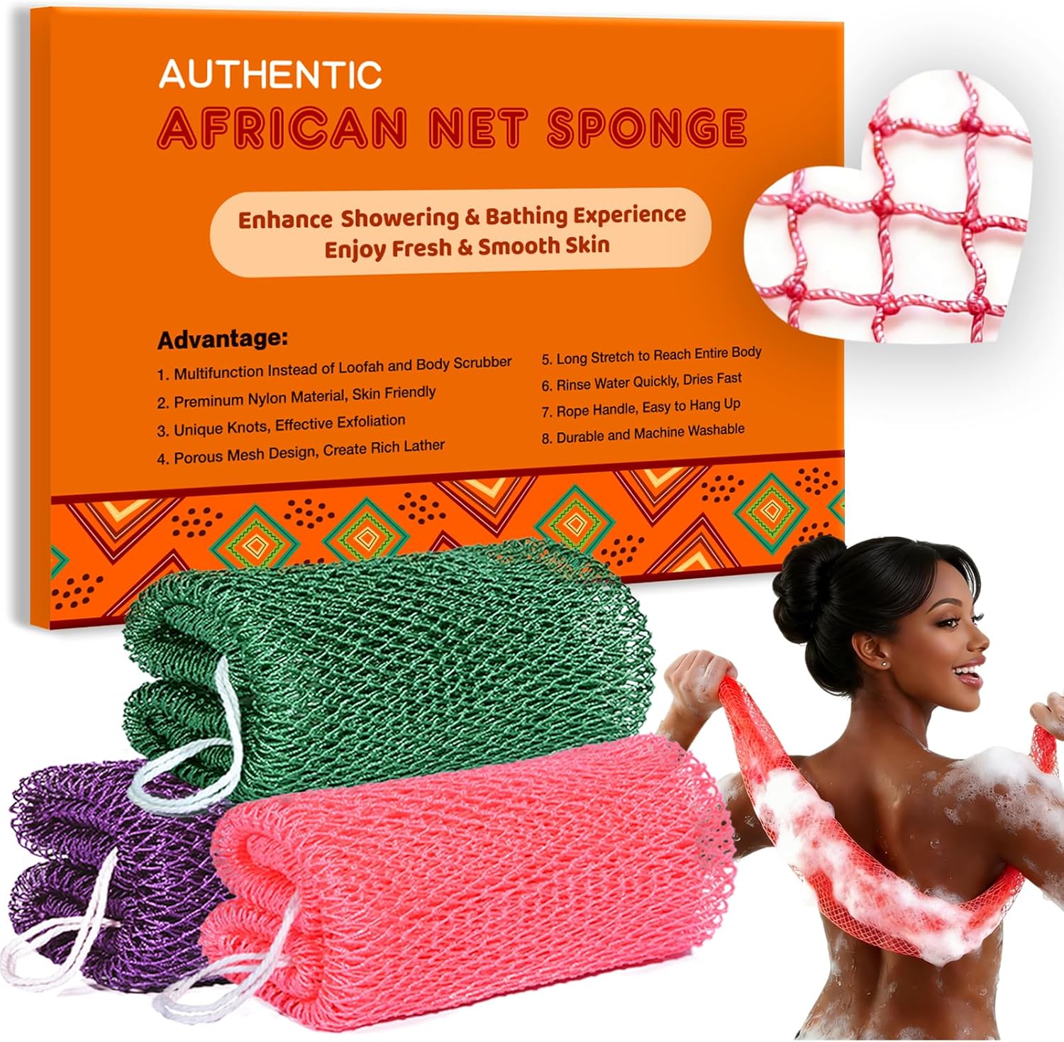 African Net Sponge 3-Piece Exfoliator
