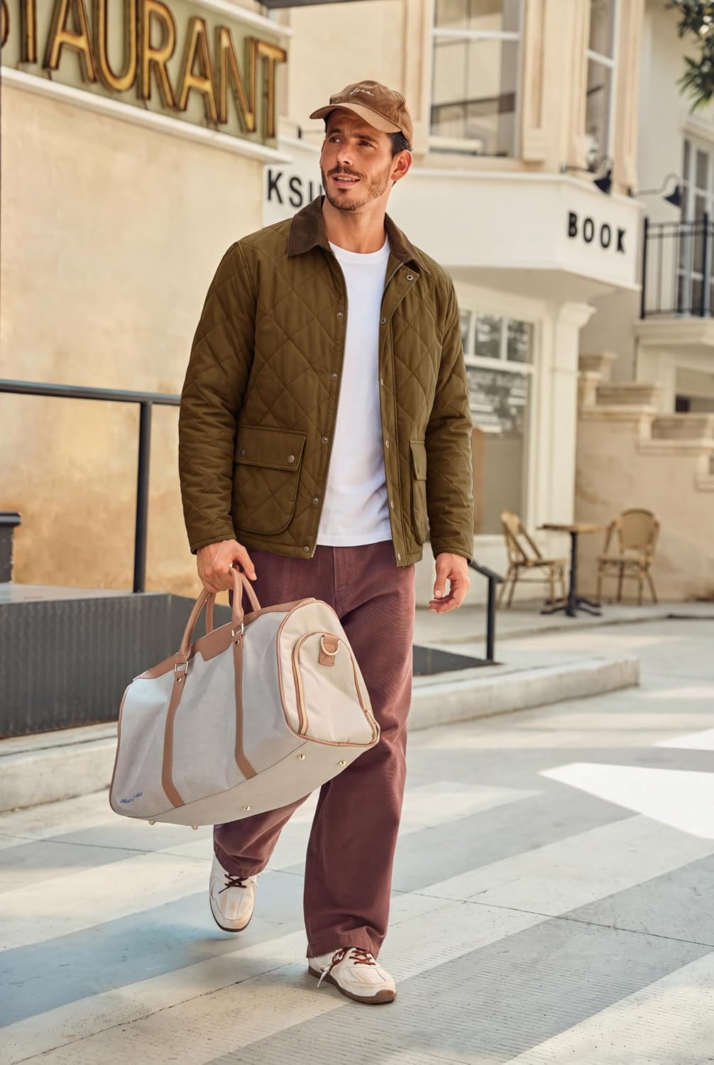 Detalle 2 de Runcati Men's Diamond Quilted Bomber Jacket, Insulated with Corduroy Collar