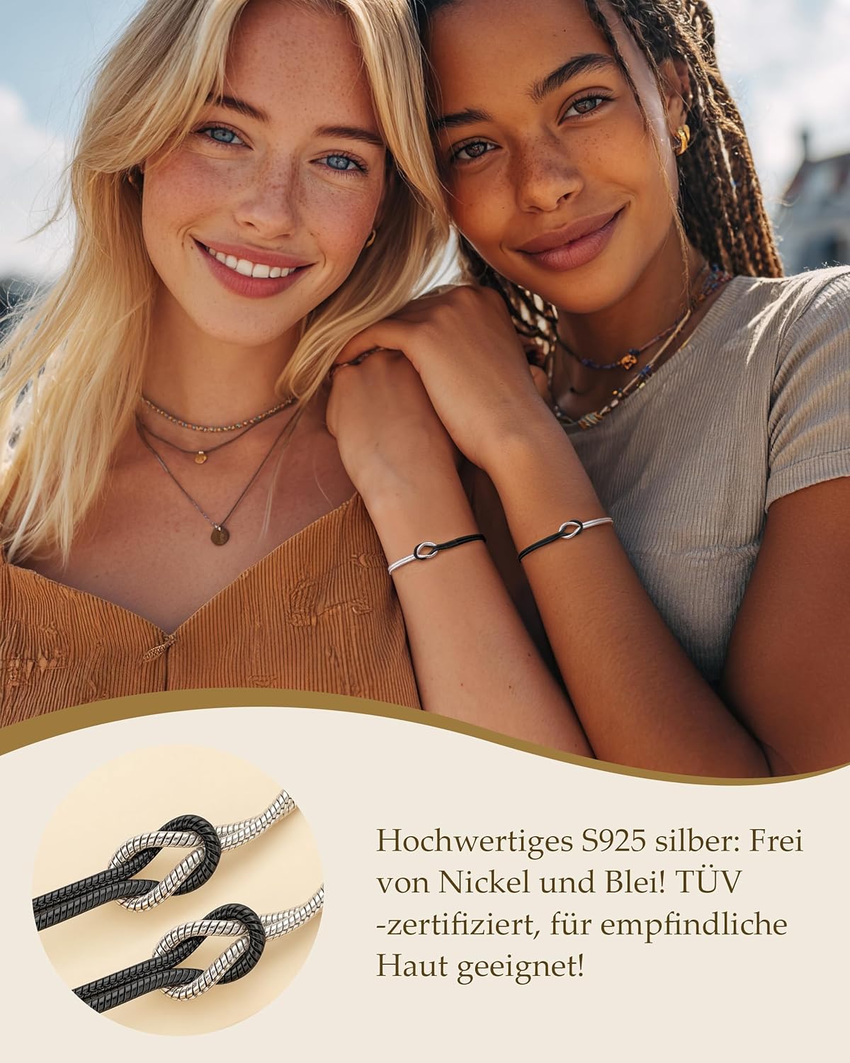 Thumbnail 3 de 2PCS Freundschaftsarmbänder Set – Silber 925 und 14K vergoldet, verstellbar
