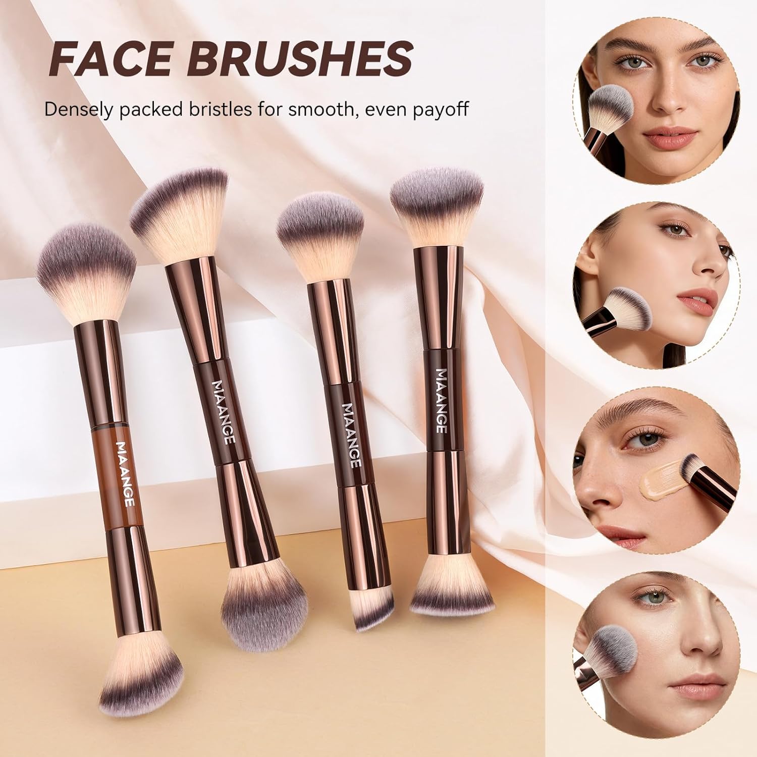 Thumbnail 4 de MAANGE 13-Piece Dual-Ended Foundation Makeup Brush Set with Bag (Coffee)