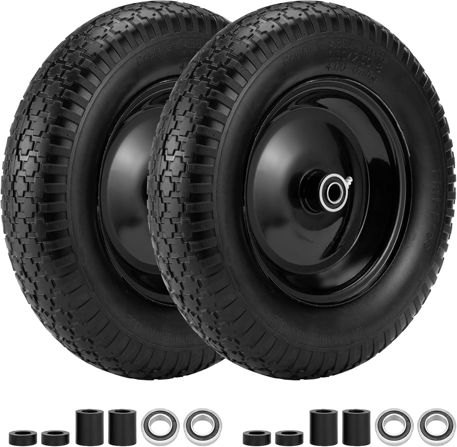 Detalle de 4.80/4.00-8" Flat Free Wheelbarrow Tire with 14.5" Wheel, Universal Hub (3" Center, 3/4" & 5/8" Bearings) — Solid Polyurethane, 300 lb Capacity