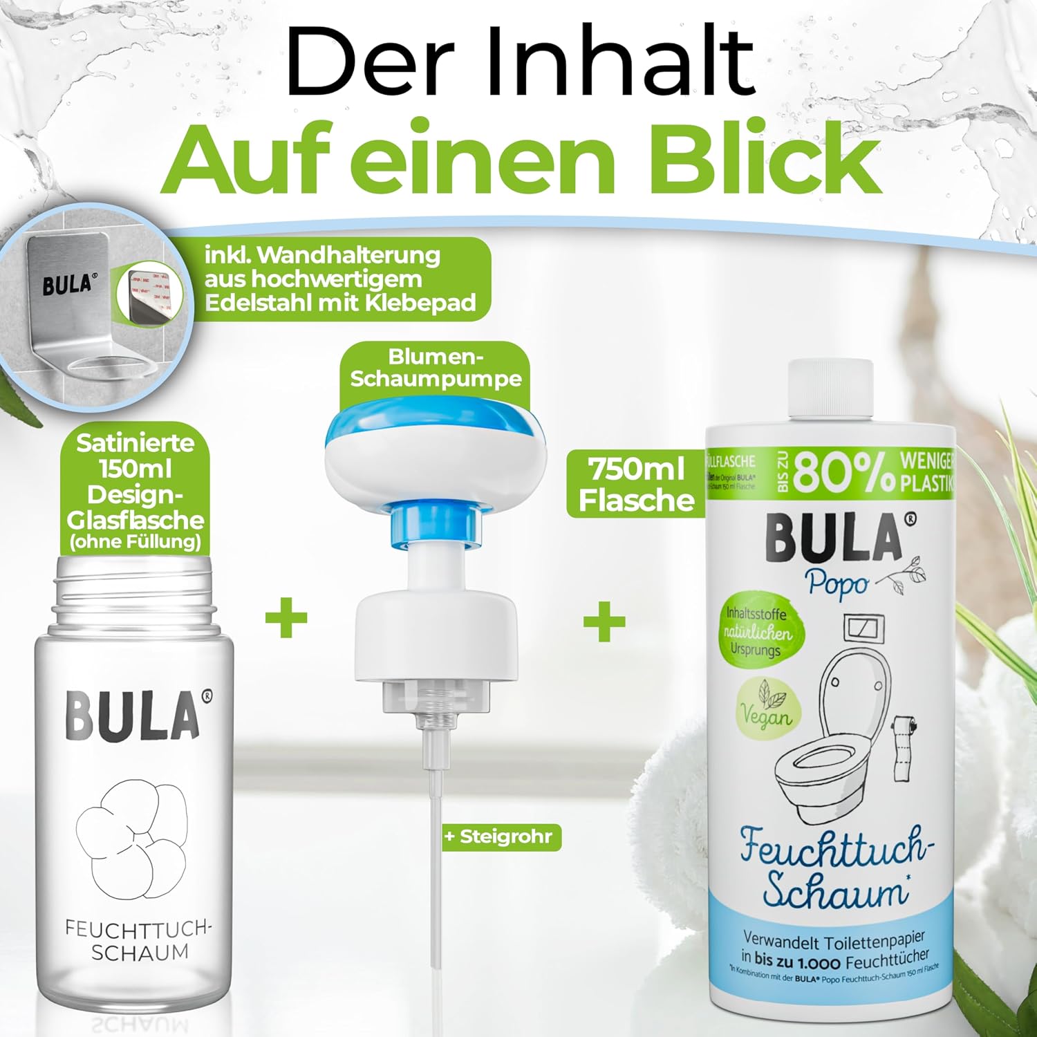 Thumbnail 1 de BULA Popo Öko Glas Bundle – Feuchttuch-Schaum Starterset mit Glasflasche & Nachfüll-Flasche