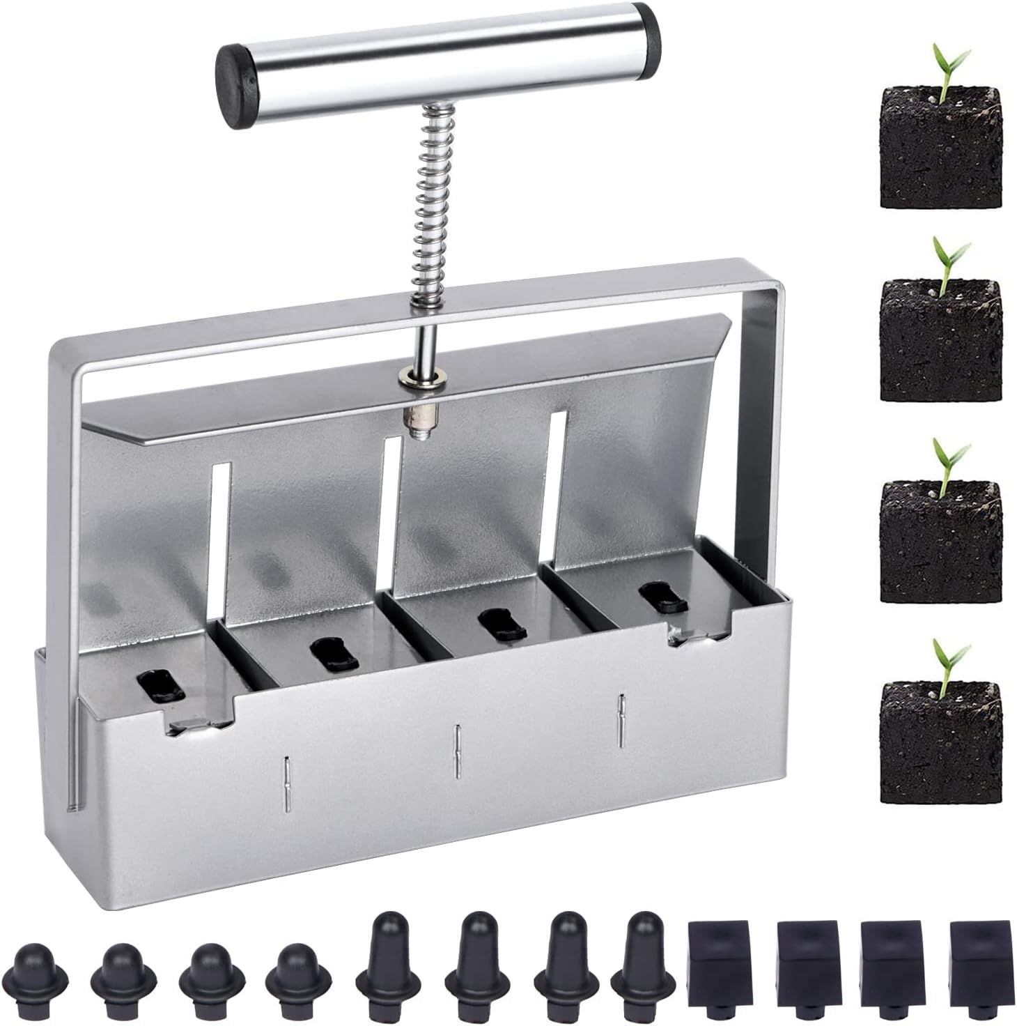 Detalle de Transplant Manual Soil Block Maker, 2-Inch Stainless Steel Quad Blocker