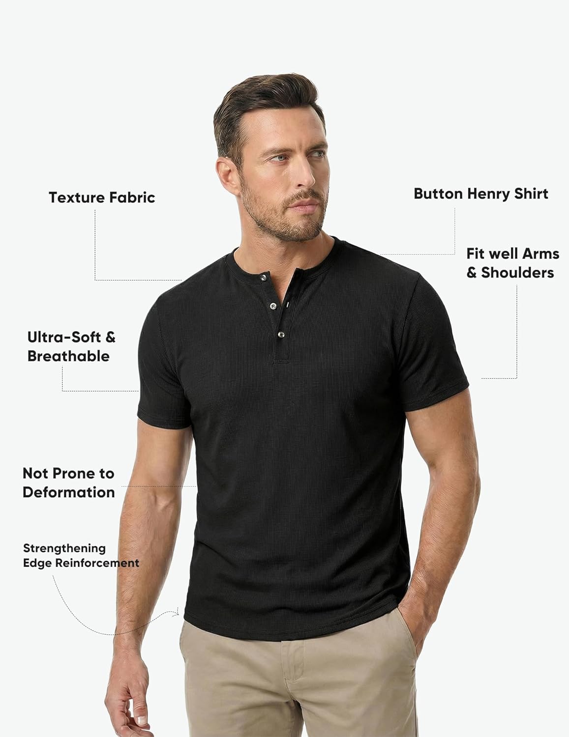 Thumbnail 3 de JMIERR Men's Muscle Slim Henley Shirts – Crewneck Longline Tee for Gym & Everyday Wear
