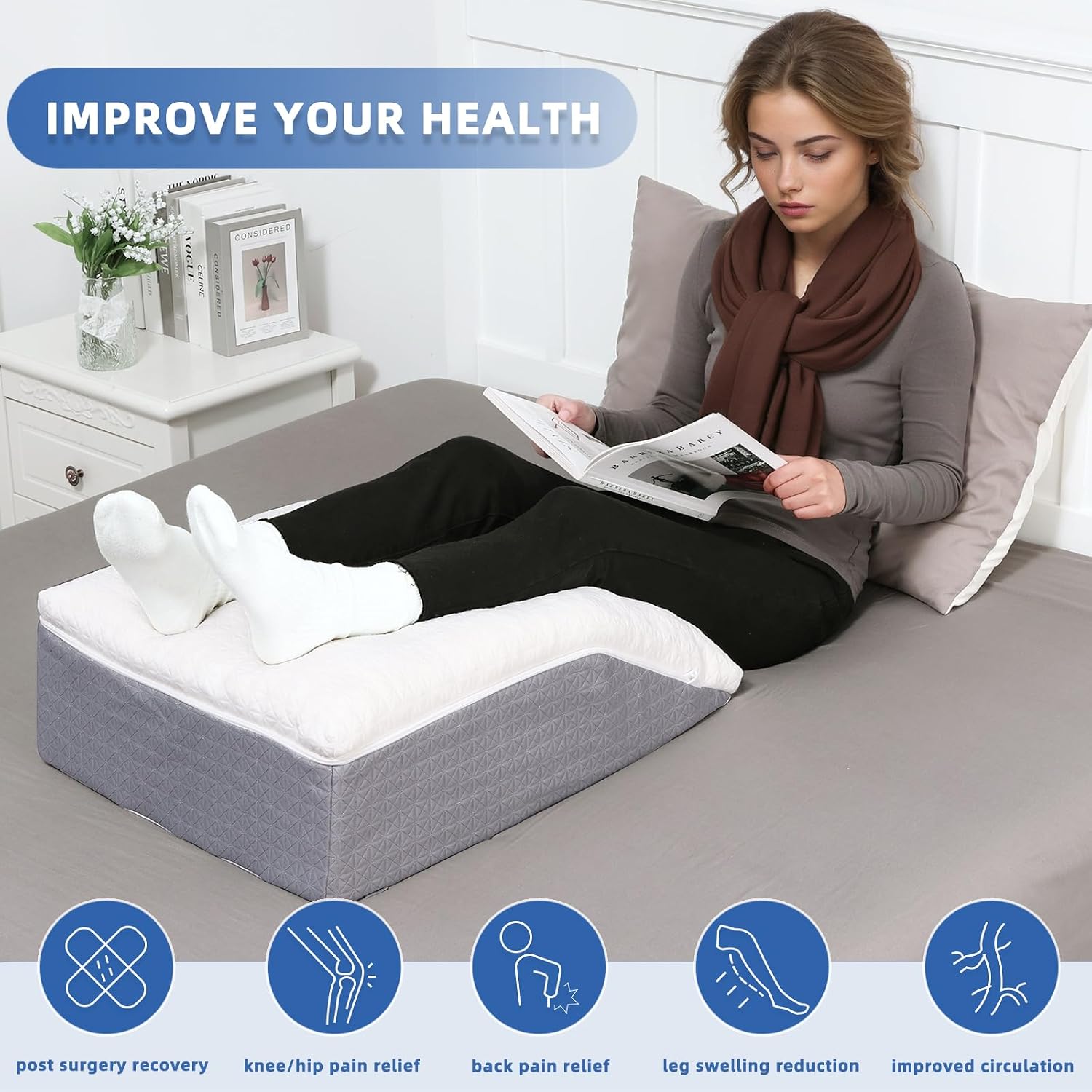 Detalle de baibu Leg Elevation Pillow with dual-layer memory foam and removable washable cover
