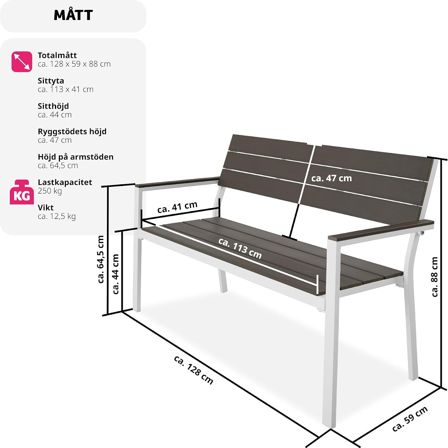 Detalle de tectake 403547-SE trädgårdsbänk för två med aluminiumram och träoptik