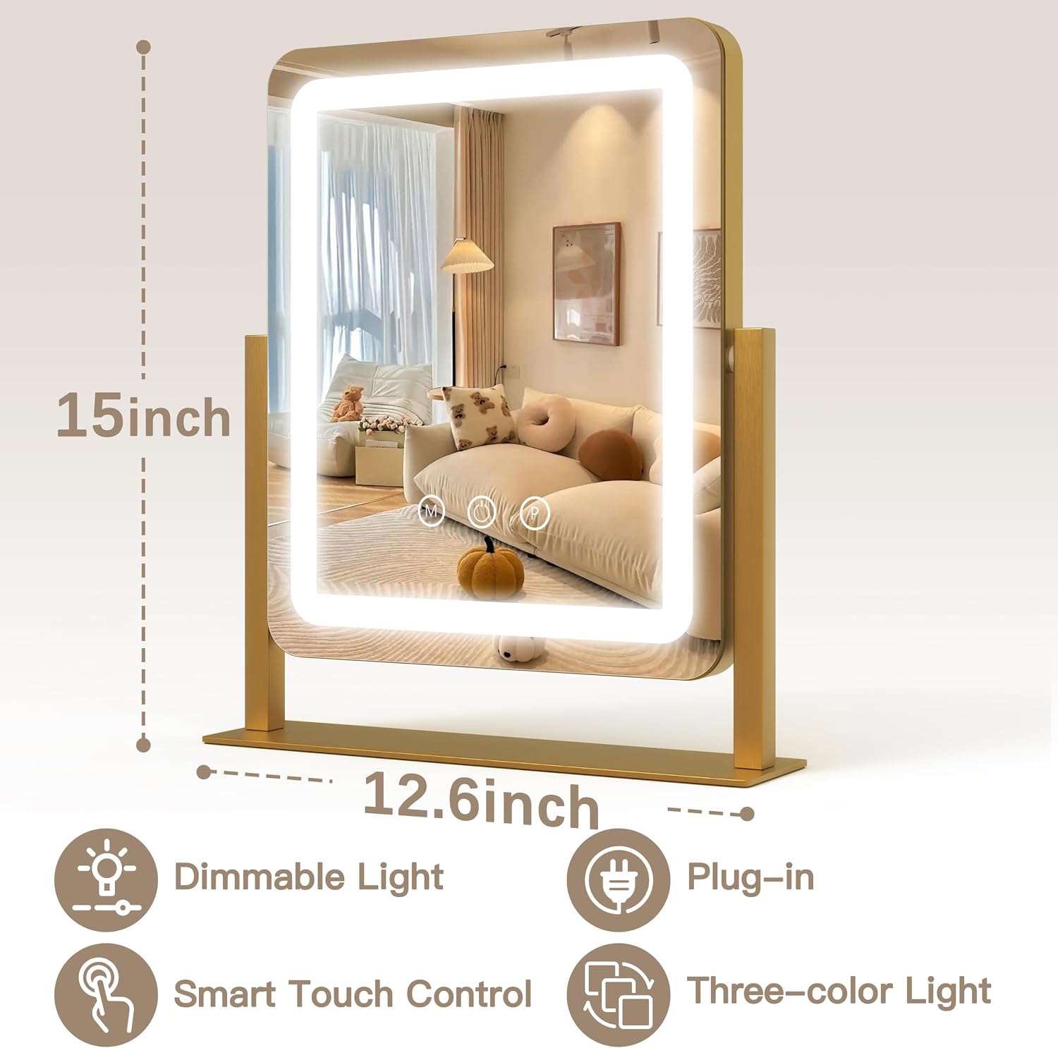 Detalle 2 de ROLOVE Lighted Vanity Mirror, 12.6 × 15 Inches