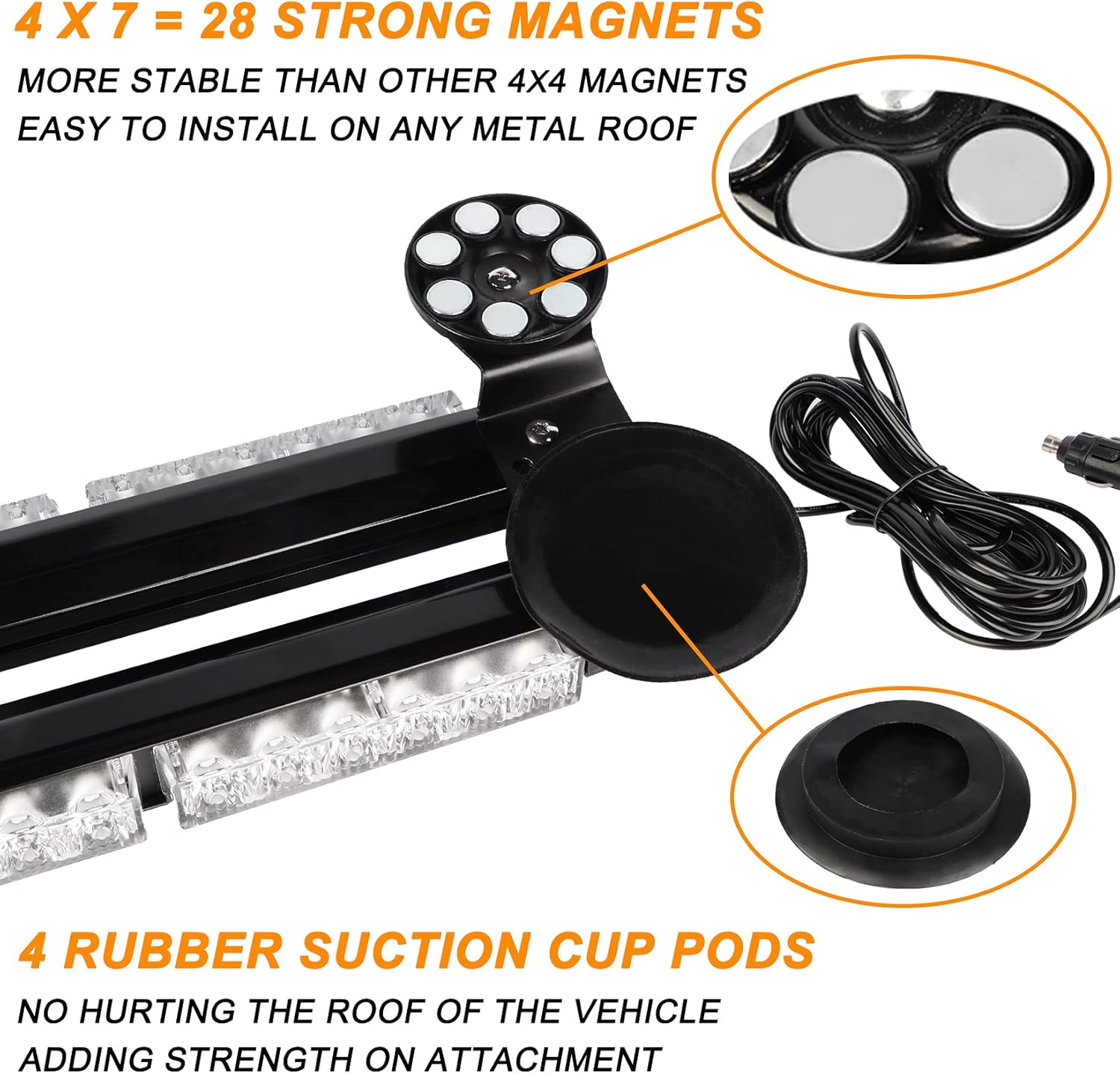 Detalle de ASPL 38.5" 78 LED Strobe Light Bar with Magnetic Base — Double-Sided Amber Emergency Warning