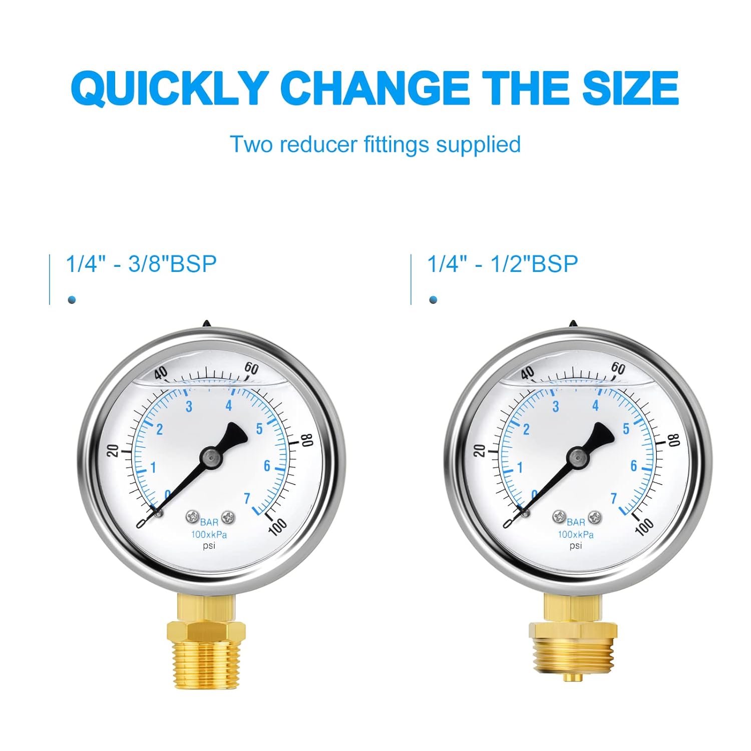 Detalle 2 de ERGAOBOY Edelstahl Druckmanometer 0-7 bar